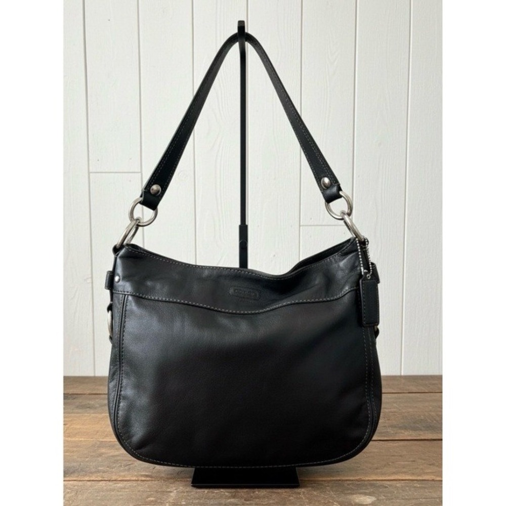 Coach Zoe Black Leather Hobo Shoulder Bag Silver Hardware Y2K F14707